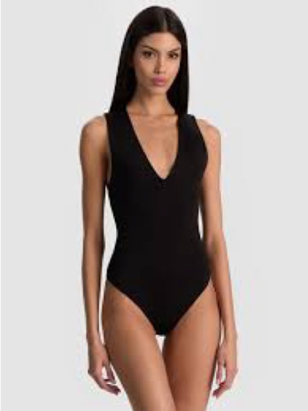 Alice + Olivia Black Plunge Twist Back Bodysuit Sz S Designer Night Out - Picture 2 of 8